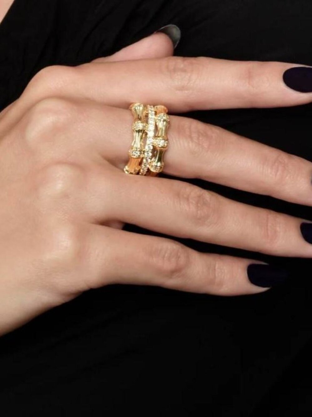 Anabel Aram Gold Bamboo Stack Ring size 5 - Picture 5 of 5